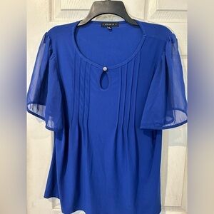 NWOT Atelier 29 Royal Blue Knit Top With Chiffon Short Sleeves